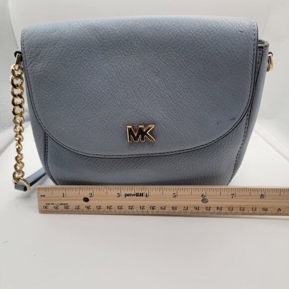 Michael Kors Pebbled Leather Half Dome Crossbody Bag Blue Gold Chain Strap - Picture 13 of 13